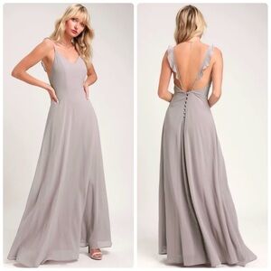 Lulus Meteoric Rise Gray Maxi Dress with Ruffle-sleeve Adjustable Straps